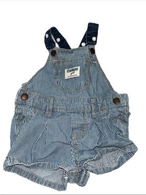 OshKosh B'gosh Navy and White Pinstripe Short Overalls 9 months